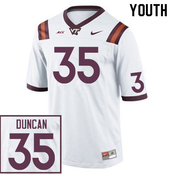 Youth #35 Lucas Duncan Virginia Tech Hokies College Football Jerseys Sale-White - Click Image to Close